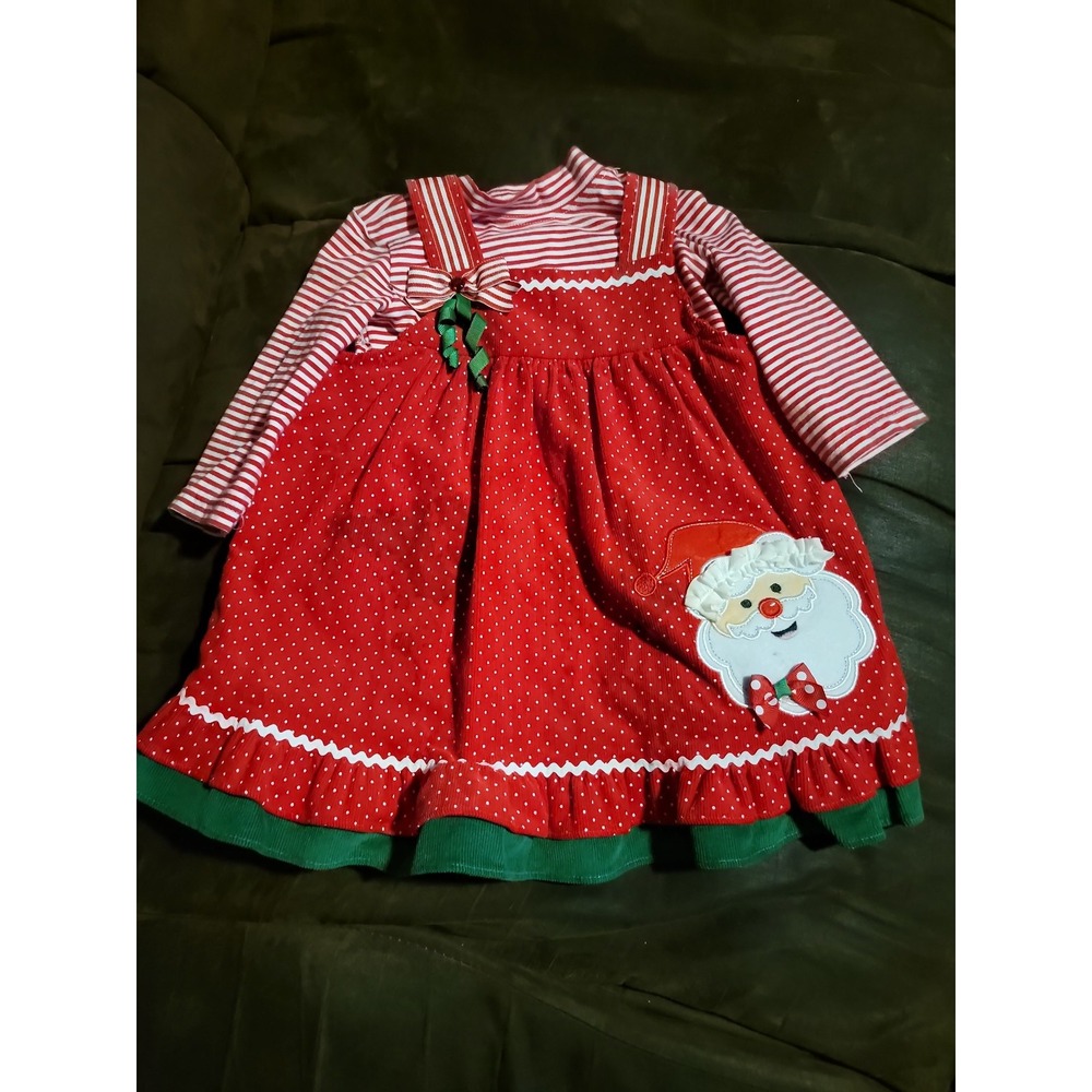 Rare editions santa Christmas dress with undershirt red striped‎ size 24 months